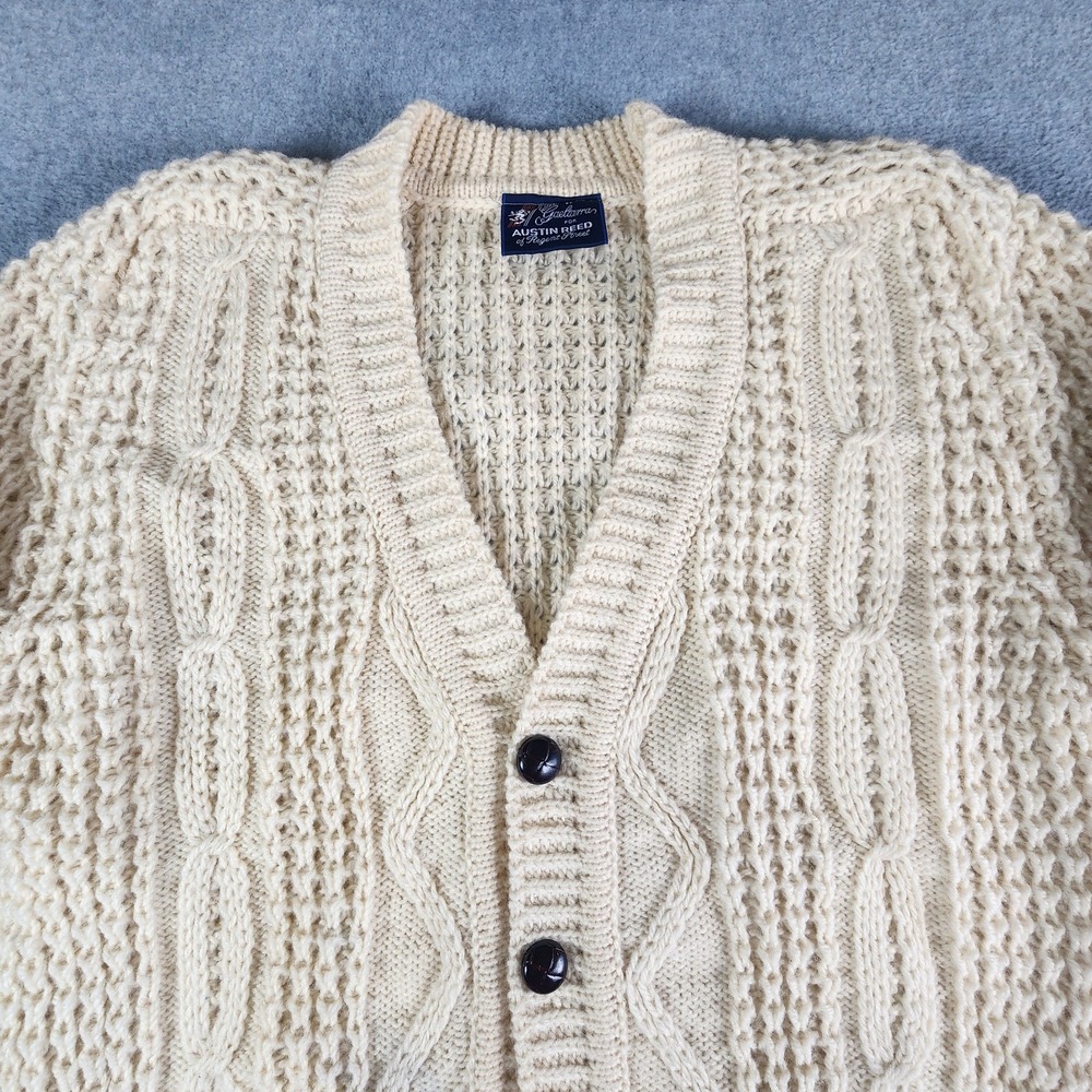 Gaeltarra For Austin Reed Chunky Knit Cardigan Button Men Size 40 Ivory New Wool